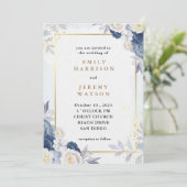 Invitation Élégant Mariage floral bleu clair (Debout devant)