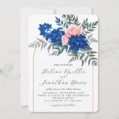 Invitation Élégant Mariage floral bleu Cobalt (Devant)