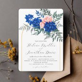 Invitation Élégant Mariage floral bleu Cobalt
