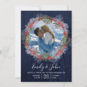 Invitation Élégant Mariage floral bleu d'hiver de la marine (Devant)