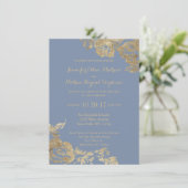 Invitation Élégant Mariage floral bleu doré simple (Debout devant)