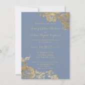 Invitation Élégant Mariage floral bleu doré simple (Devant)
