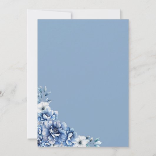 Invitation Elégant mariage floral bleu Enregistrer la date (Dos)