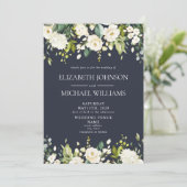 Invitation Elégant Mariage floral bleu et blanc (Debout devant)