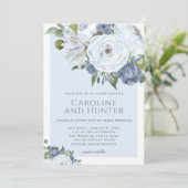 Invitation Elégant Mariage floral bleu et blanc aquarelle (Debout devant)