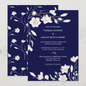Invitation Élégant Mariage floral bleu et blanc Magnolia (Devant / Derrière)