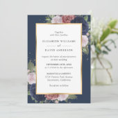 Invitation Elégant Mariage floral bleu et bleu marine (Debout devant)