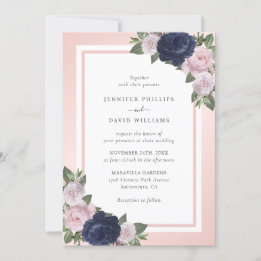 Invitation Elégant Mariage floral bleu et bleu marine