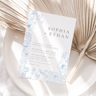 Invitation Élégant Mariage Floral Bleu Français