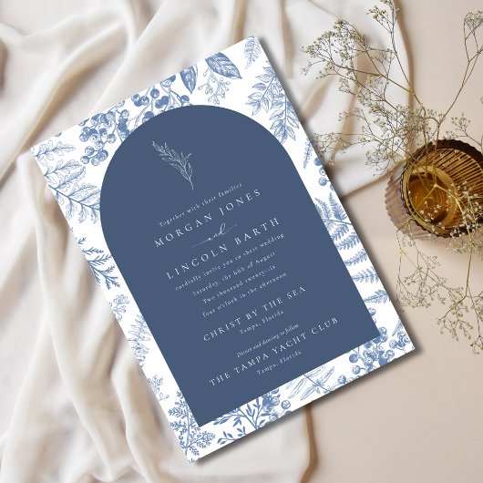 Invitation Élégant Mariage Floral Bleu Français