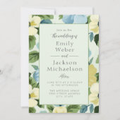 Invitation Elégant Mariage floral bleu-jaune (Devant)