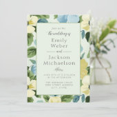 Invitation Elégant Mariage floral bleu-jaune (Debout devant)