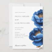 Invitation Elégant Mariage floral bleu marine (Devant)