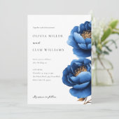 Invitation Elégant Mariage floral bleu marine (Debout devant)