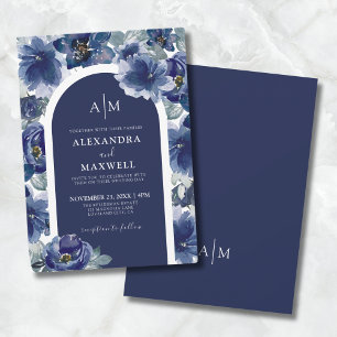 Invitation Elégant Mariage floral bleu marine
