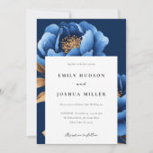Invitation Elégant Mariage floral bleu marine (Devant)