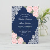 Invitation Élégant Mariage floral bleu marine et bleu brun (Debout devant)