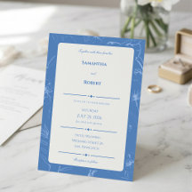 Élégant Mariage Floral Bleu Poussiéreux en Dessin 