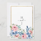 Invitation Élégant mariage floral bleu rose or blanc (Dos)