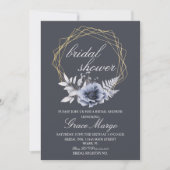 Invitation Élégant mariage floral bleu Script Shower (Devant)