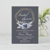 Invitation Élégant mariage floral bleu Script Shower (Debout devant)