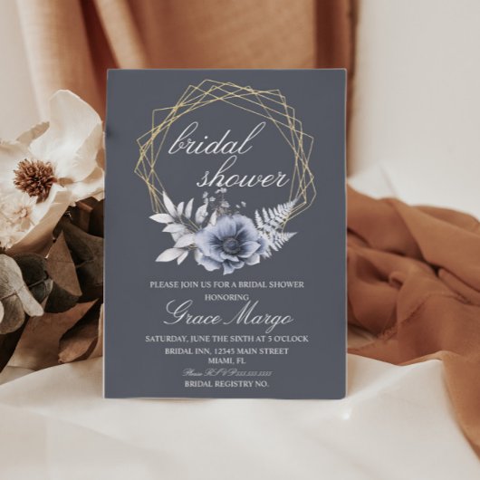 Invitation Élégant mariage floral bleu Script Shower