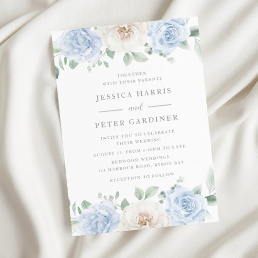 Invitation Élégant Mariage Floral Bleu tendance