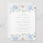 Invitation Élégant Mariage Floral Bleu tendance (Devant)