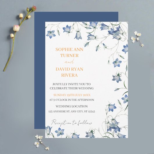 Invitation Élégant Mariage Floral Blue Bellflower