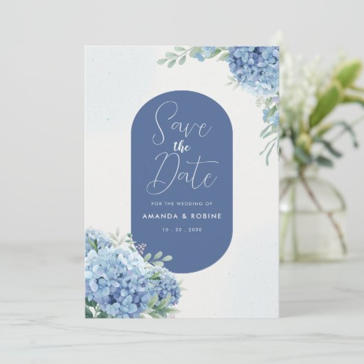 Invitation Élégant Mariage floral Blue Hydrangea (Debout devant)