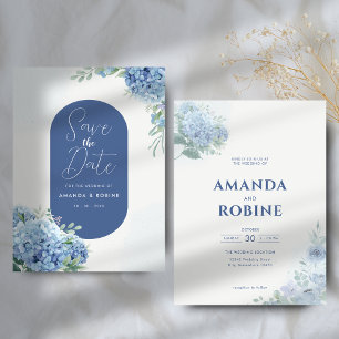 Invitation Élégant Mariage floral Blue Hydrangea