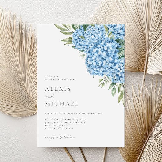 Invitation Élégant Mariage floral Blue Hydrangea