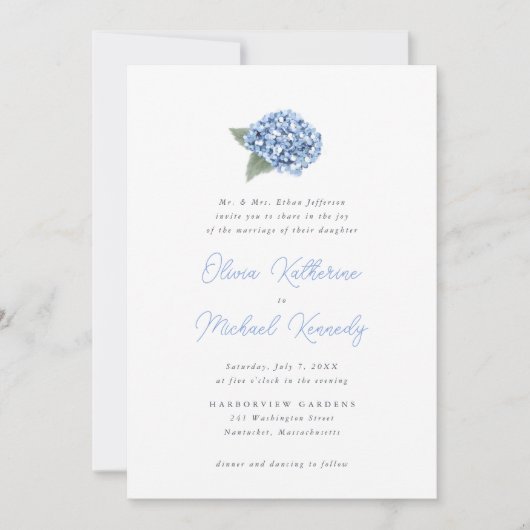 Invitation Élégant Mariage floral Blue Hydrangea (Devant)