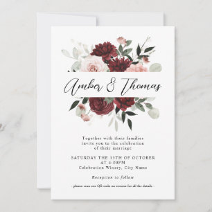 Invitation Élégant Mariage floral Blush Burgundy & Blush 