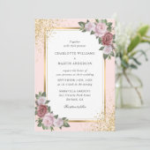 Invitation Élégant Mariage floral Blush Pink Gold Confetti (Debout devant)