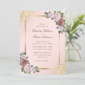 Invitation Élégant Mariage floral Blush Pink Gold Confetti (Debout devant)