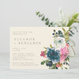 Invitation Élégant mariage floral bohème aquarelle rose et ma