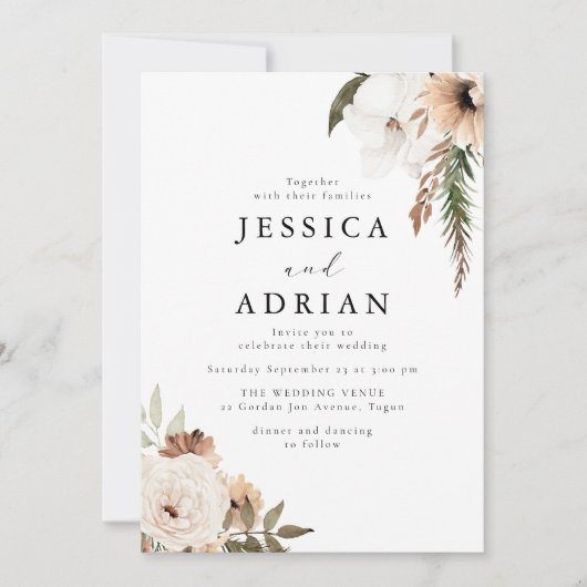 Invitation Élégant Mariage Floral Boho (Devant)