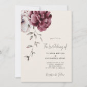 Invitation Élégant mariage floral bordeaux automne (Devant)