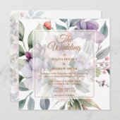 Invitation Elégant Mariage floral botanique aquarelle (Devant / Derrière)