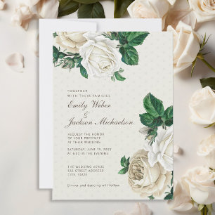 Invitation Élégant mariage floral botanique crème blanc