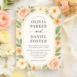 Invitation Élégant Mariage Floral Botanique Rose