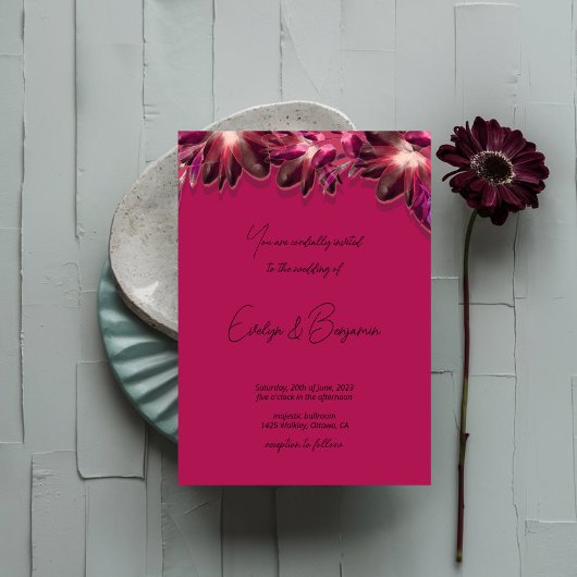 Invitation Élégant mariage floral Bourgogne