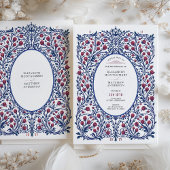 Invitation Élégant Mariage Floral Bourgogne et Marine