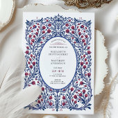 Invitation Élégant Mariage Floral Bourgogne et Marine