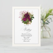 Invitation Élégant Mariage floral Bourgogne, Or et Blush (Debout devant)