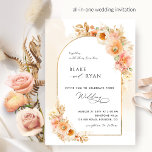 Invitation Élégant Mariage floral brosse et crème<br><div class="desc">Dégustez vos invités avec cette élégante invitation de mariage avec vos détails mariages sur une arche exquise avec des détails floraux dans un magnifique mélange de pêche, rose roux, crème et champagne teintes délicatement crème champagne aquarelle en cascade derrière. Option de changer "avec leurs parents" en "avec leurs familles", "avec...</div>