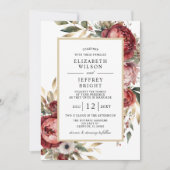 Invitation Élégant Mariage floral Burgundy Burgundy Or (Devant)