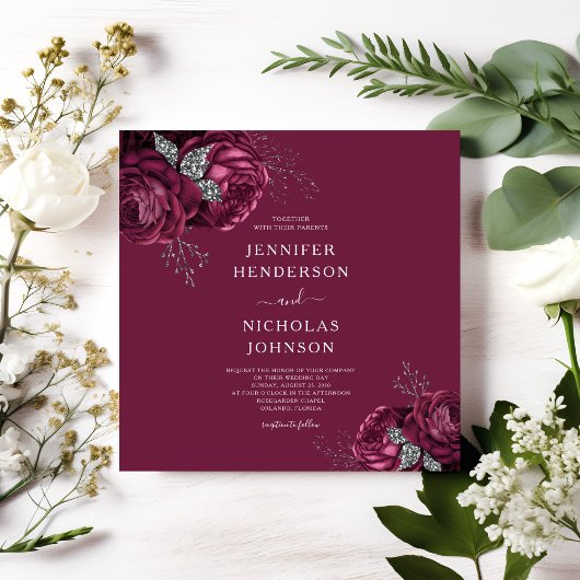 Invitation Élégant Mariage Floral Burgundy Peonies