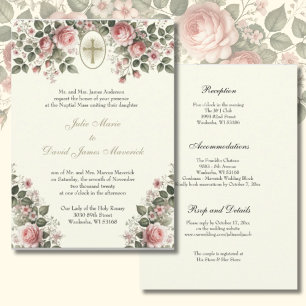 Invitation Élégant mariage floral catholique et réception